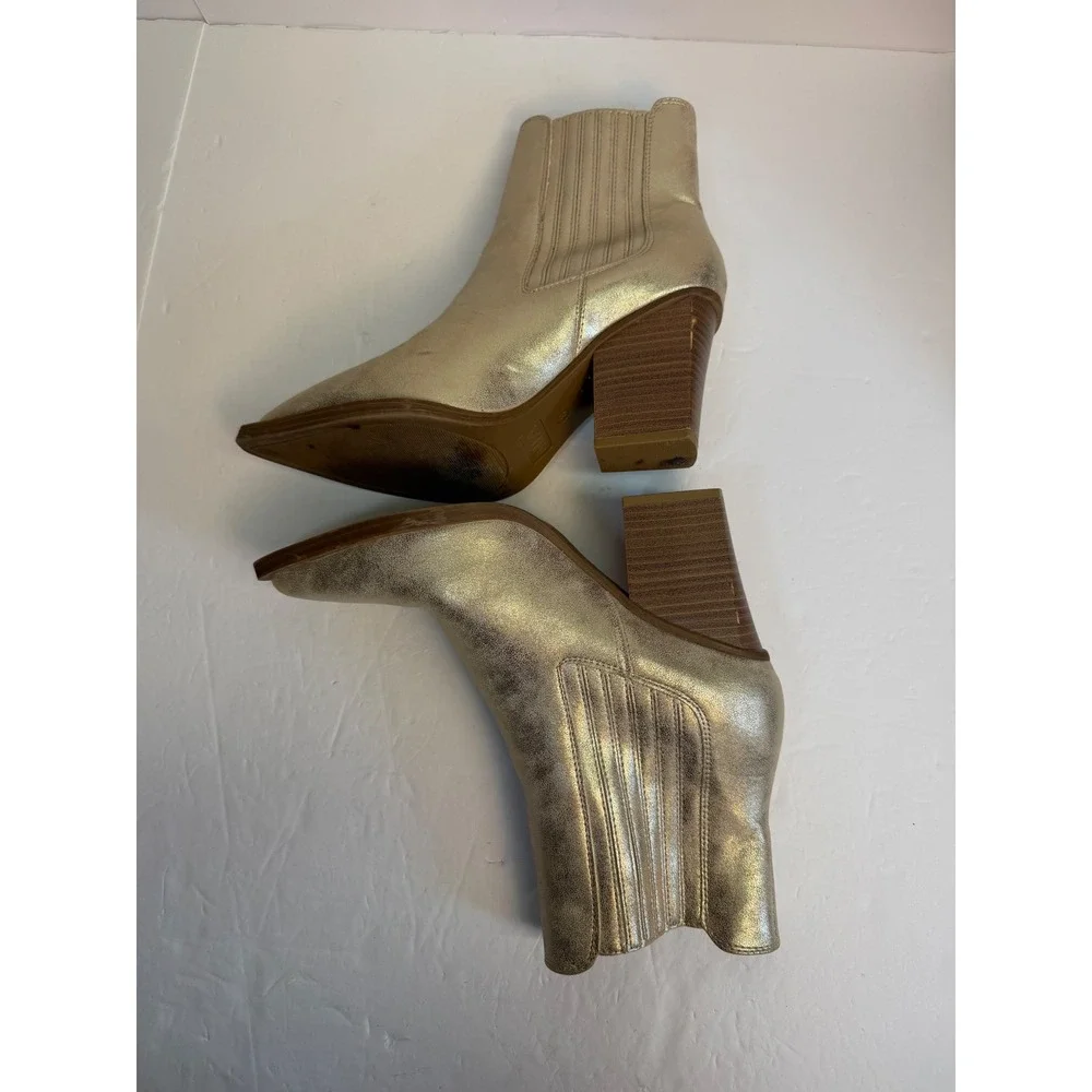 MIA Metallic Gold Pointed Toe Western Block Heel Ankle Boots Womens 8